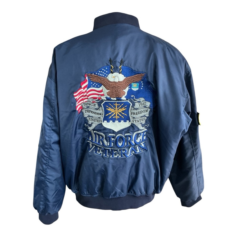 Family Loves Mens Sz 2XL Bomber Conceal Carry Air Force Veteran Blue Zip Jacket